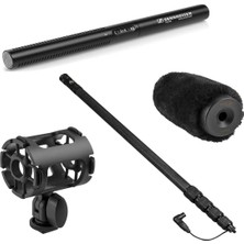 Sennheiser Mke 600 Shotgun Microphone Sche With H&a 4-Point Universal Shock Mount, H&a Carbon Fiber Telescoping Boom Pole, H&a Profesyonel Rüzgarı
