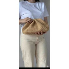 Hobicium El Yapımı Hasır Örme Kadın Portföy El Çantası (Clutch) - Bej