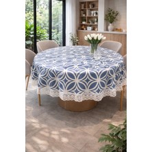 Rona Home Lacivert Güpürlü Masa Örtüsü Lüks ve Zarif Tasarım Su Geçirmez Leke Tutmaz Kolay Silinebilir