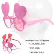 Pileli Store Pembe Renk Sim Işlenmiş Kalp Figürlü Parti Gözlüğü