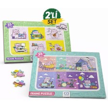 Duman Pembe The Pink Cat Frame Puzzle 2’li Set 35 Parça – Çocuk Eğitici Yapboz