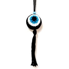 Pileli Store Nazar Boncuğu Desenli Püsküllü Orlon Ipten Siyah Araba Süsü