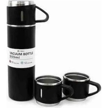 Akinco Termos Paslanmaz Çelik Termos Siyah Renk 3 Bardaklı Termos Seti