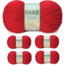 Pileli Store 5 Adet Vizon Premium Akrilik El Örgü Ipi Yünü Renk NO:251 Bayrak Kırmızı