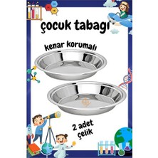 Pileli Store Turk Çocuk Tabağı Güvenli Kenarlı Çelik 2 Adet 21 cm