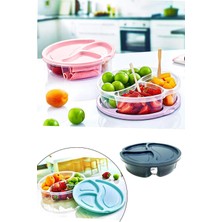 Pileli Store Diyet Saklama Kabı 3 Bölmeli Pratik Yuvarlak Beslenme Kahvaltı Kabı Koyu Gri