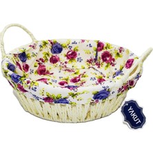 Pileli Store Renkli Bezli Yuvarlak Ekmek Sepeti Hasır ROYALEKS-8820