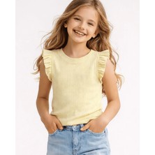 Cuties Kız Çocuk T-Shirt Kaşkorse Kolsuz T-Shirt Sarı Yaş