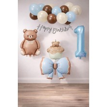 Patladı Gitti Retro 1 Yaş Ayıcık Temalı Erkek Bebek Konsept Doğum Günü Seti