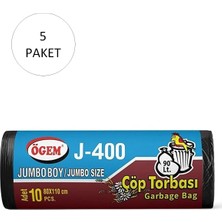 Pileli Store J-400 Jumbo Boy Çöp Torbası 80 x 110 cm 10 Lu Rulo x 5 Paket = 50 Adet (Siyah)