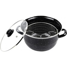 Pileli Store Emaye Kızartma Tenceresi Siyah Kırçıllı 24 cm ROYALEKS-69115