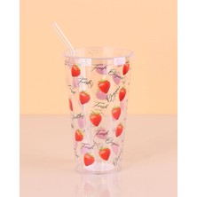 Pileli Store Desenli Plastik Pipetli Bardak 16 cm 1 Adet ROYALEKS-ENF-040
