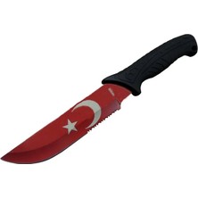 Pileli Store Ayyıldız MF032 Rd Kırmızı Av Bıçağı 31CM - Testere Detaylı Bıçak, Kılıflı, Plastik Sa