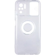 Pileli Store Ally Xiaomi Redmi Note 10 - 10S Kılıf Sürgülü Kamera Lens Korumalı Yüzük Standlı Silikon K�