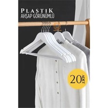 Pileli Store Turk Ahşap Görünüm Plastik Askı 20 Adet Beyaz