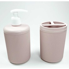 Pileli Store Plastik Sıvı Sabunluk ve Diş Fırçalık Set Renk Pudra