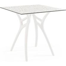 Tilia Ivy-L Polipropilen Masa Süt Beyaz Ayak, Terrazzo Desen Kompakt Tabla 77X77 cm - Dış Mekan, Bahçe, Balkon, Kafe, Restoran İçin