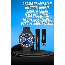 Pileli Store Akıllı Saat Çelik Kordonlu Amoled Ekran Android ve Ios Uyumlu Çağrı Cevaplayabilen