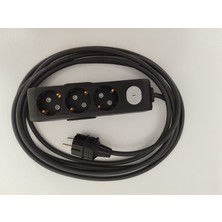 Viko 3'lü Siyah Anahtarlı Topraklı Çocuk Korumalı Grup Priz 6 Metre Kablo