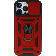 Pileli Store  iPhone 13 Pro Kılıf Pars Lens Yüzüklü Silikon - Kırmızı