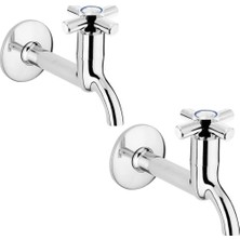 Pileli Store 2li Artı Aç Kapa 4 Kollu Krom Çevirveli Musluk Duvardan Tek Girişli