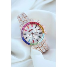 Pileli Store Clariss Trend Rose Metal Kordonlu Zirkon Taş Kaplama Renkli Taşlı Kasa Tasarımlı Lüx Kadın Ko
