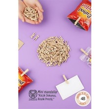 Pileli Store 48 Adet Mini Ahşap Mandal 25 cm - Fotoğraf Sunum Paketleme ve Dekoratif Not Tutucu Seti