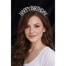 Nati Co Taşlı Happy Birthday Taç – Gümüş Renk Doğum Günü Saç Aksesuarı