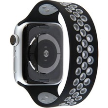 Pileli Store  Apple Watch 38MM Ayarlı Delikli Silikon Kordon - Siyah-Gri