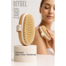 Pileli Store Ahşap Sırt Banyo Fırçası | Doğal At Kılı Vücut Fırçalama | Peeling ve Selülit Masaj