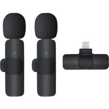 Pileli Store K9 Kablosuz Yaka Mikrofonu Lightning 2’li Mini Mikrofon Youtube Tik Tok 2 Adet