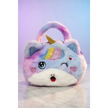 Mollycrush Kız Çocuk Unicorn Tasarımlı Yumuşak Peluş Çanta - Doğum Günü Hediyesi Pofuduk Çanta