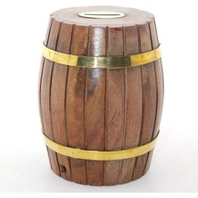 Pileli Store Pirinç Ahşap Fıçı Kumbara 12.5 cm WB535