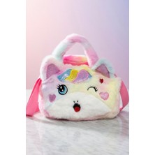 Mollycrush Kız Çocuk Unicorn Tasarımlı Yumuşak Peluş Çanta - Doğum Günü Hediyesi Pofuduk Çanta