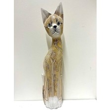 Barc Shop Ahşap Dekoratif Kedi 60 cm A.kahve Otantik El Yapımı Biblo