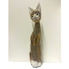 Barc Shop Ahşap Dekoratif Kedi 60 cm K.kahve Otantik El Yapımı Biblo