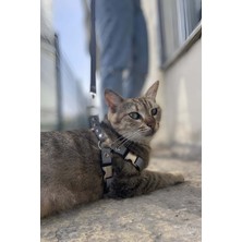 Pileli Store Karanlıkta Yansıyan Reflektörlü Kedi Harness , Özel Tasmalı Kedi Harness - NPC005