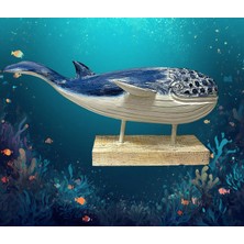 Barc Shop Ahşap Dekoratif Mavi Balina 60 cm El Yapımı Otantik Obje