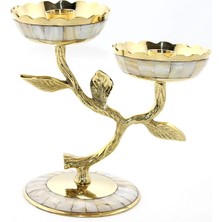 Pileli Store Pirinç Sedefli 2'li Şamdan 5934