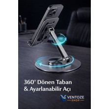 Ventoze 360° Dönebilir Alüminyum Masaüstü Telefon Tablet Standı | Full Metal Katlanabilir Ergonomik Tutucu
