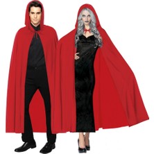Pileli Store Kırmızı Renk Kapşonlu Pelerin 120 cm