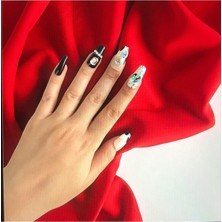 C&On Design ☀️ Yaz Işıltısı Parmaklarınızda: Siyah Beyaz Taşlı Takma Tırnak Seti 💅