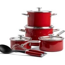 Kitchenaid Çelik Çekirdek Emaye 10 Parça Kapaklı Tencere Seti, Alman Emaye, Indüksiyon Güvenli, Fırında Güvenli, Bulaşık Makinesinde Yıkanabilir, Imparatorluk Kırmızısı