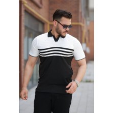 Barış Beauty Erkek Çizgi Desenli Yakalı Kısa Kollu T-Shirt