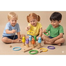 Muwody Toys Eğitici Ahşap Oyuncak Manyetik Ahşap Halka Geçirme ve Balık Tutma Oyunu