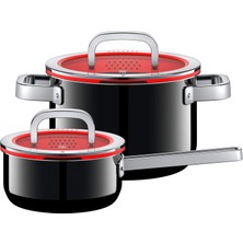 Wmf Fusıontec 05.1750.5290 Tencere Seti, 2 Parça, Siyah, Kırmızı, Dökme Demir, Çelik, 250 °c, Almanya, 3,7 L, 1,3 L