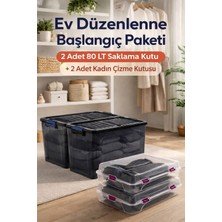 Loremp 80 Lt Tekerlekli Antrasit Kilitli Saklama Kutusu 2 Adet + 2 Adet Kadın Çizme Kutusu Ev Düzenleme