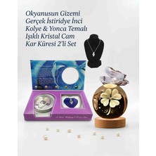 Wolawood 10000 lm Işıklı Yonca Temalı Ahşap Dekor Feneri Gerçek İstiridye İnci Kolye Hediye Seti 2'li Set Premium Hediyelik Takım