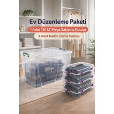 Loremp 120 Lt Mega Tekerlekli Şeffaf Kilitli Saklama Kutusu 1 Adet + 3 Adet Kadın Çizme Kutusu Düzenleyici
