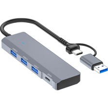 Pileli Store Ally ADS-309D 4 Portlu Usb+Type-C USB 3.0 Çoklayıcı Data Hub ADAPTÖR-(5775)